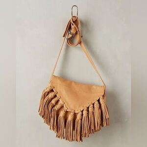 Anthropologie Day & Mood Lee Fringed Tan Camel Leather Crossbody Bag NWT